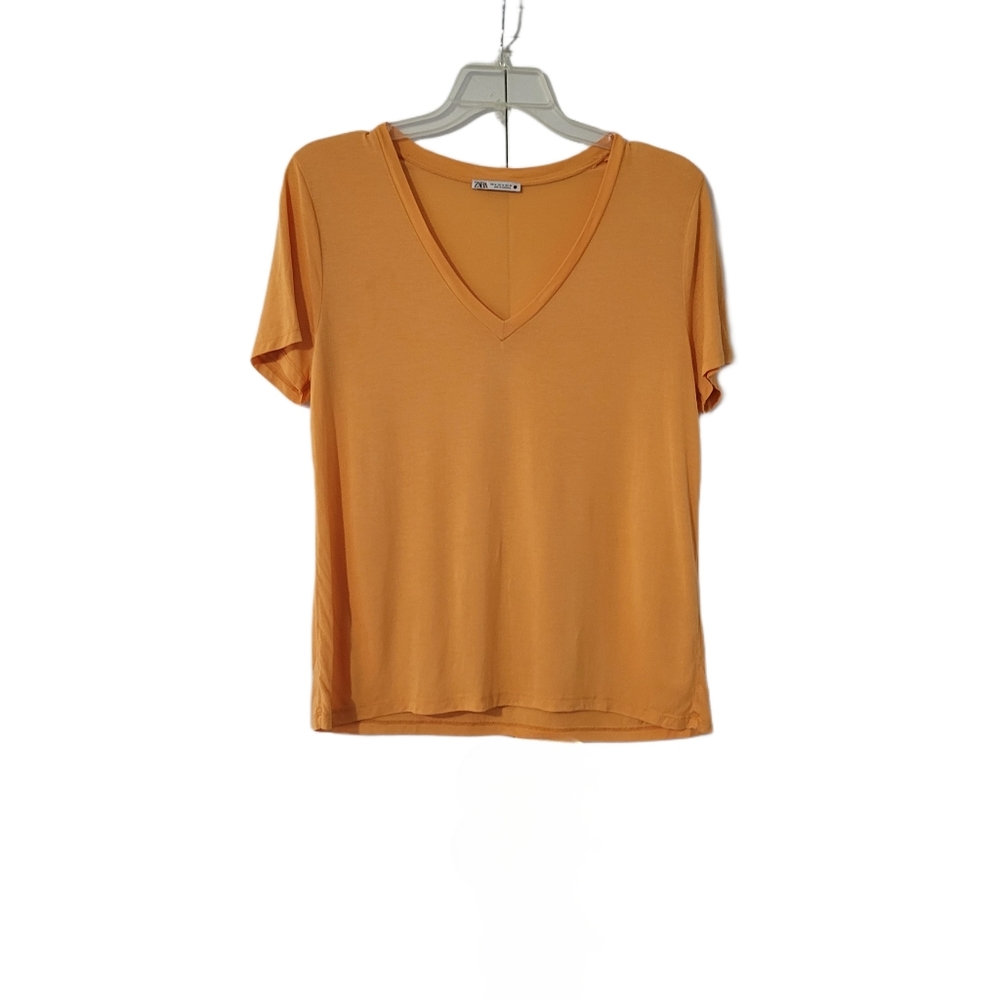 Zara  Women's  Tee-Shirt  100% Lyocell  Short Sleeve  V Neck Orange  Size M